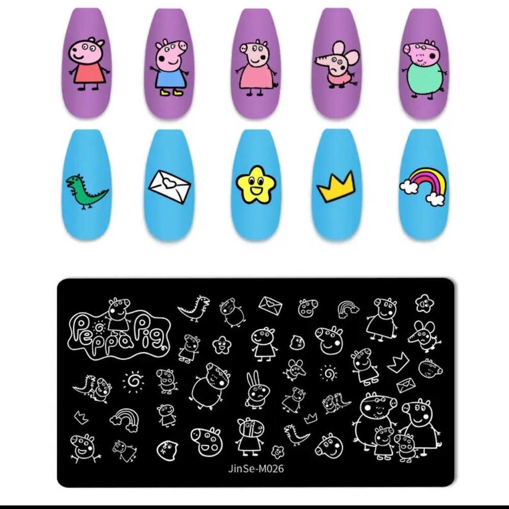 $5 PIG NAIL STAMPING PLATE. STAINLESS STEEL WITH PLASTIC BASE. NEW. $5 IF BUNDLE - Picture 2 of 14